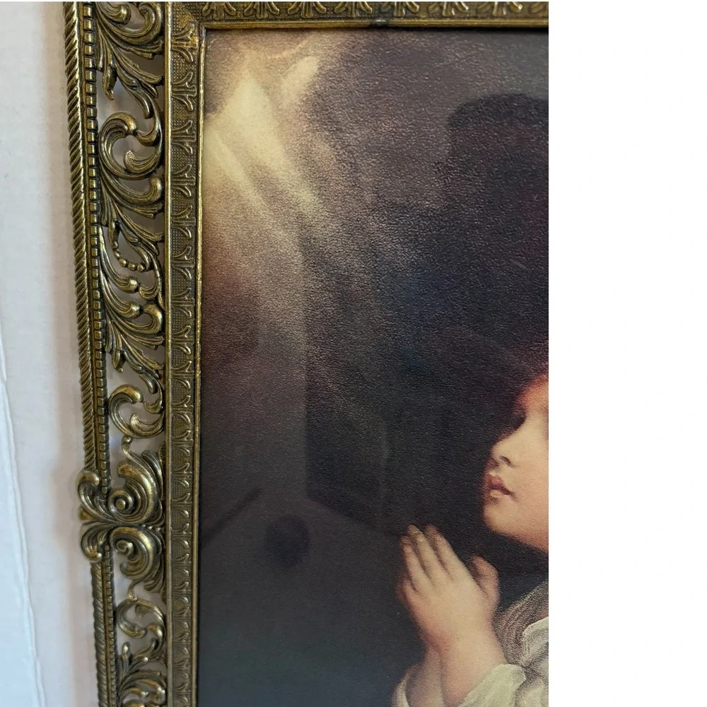 Vintage Italian Gold Filigree Frame The Infant Samuel Praying Curved Glass 16x22